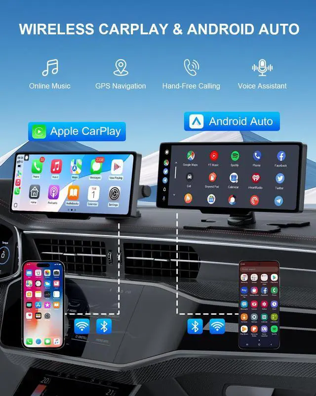 Alt view image 2 of 7 - HK3 Carplay Screen for Car, 10.26 Wireless Apple Car Play Touchscreen | Android Auto with 4K Dash Cam,1080P Backup Camera,64GB TF card, Car Stereo/GPS Navigation/Mirror Link/Bluetooth/Voice Control