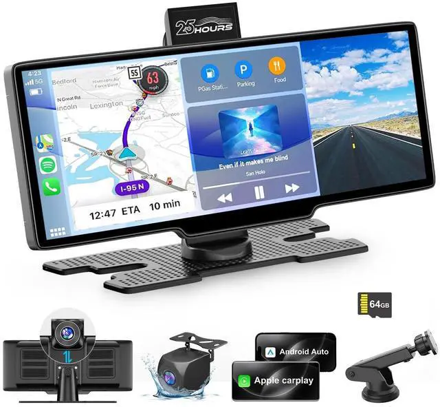 Main image of HK3 Carplay Screen for Car, 10.26 Wireless Apple Car Play Touchscreen | Android Auto with 4K Dash Cam,1080P Backup Camera,64GB TF card, Car Stereo/GPS Navigation/Mirror Link/Bluetooth/Voice Control