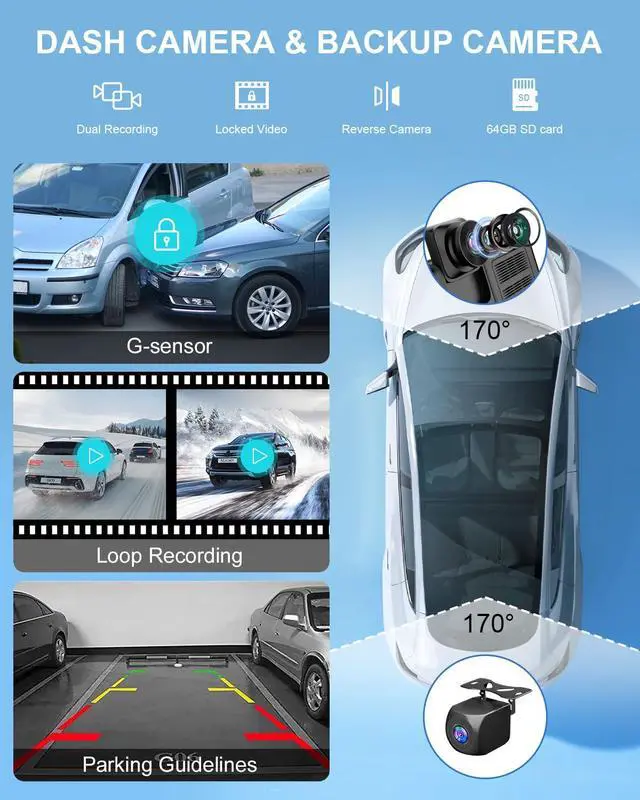 Alt view image 4 of 7 - HK3 Carplay Screen for Car, 10.26 Wireless Apple Car Play Touchscreen | Android Auto with 4K Dash Cam,1080P Backup Camera,64GB TF card, Car Stereo/GPS Navigation/Mirror Link/Bluetooth/Voice Control