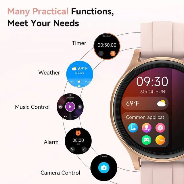 Alt view image 7 of 7 - Smart Watch for Women Android & iPhone (2 Bands Sakura Pink) | 1.57" HD Display, Bluetooth Call/Answer, IP68 Waterproof, Heart Rate/SpO2/Sleep Monitor, Built-In AI Voice, 105+ Sports Modes