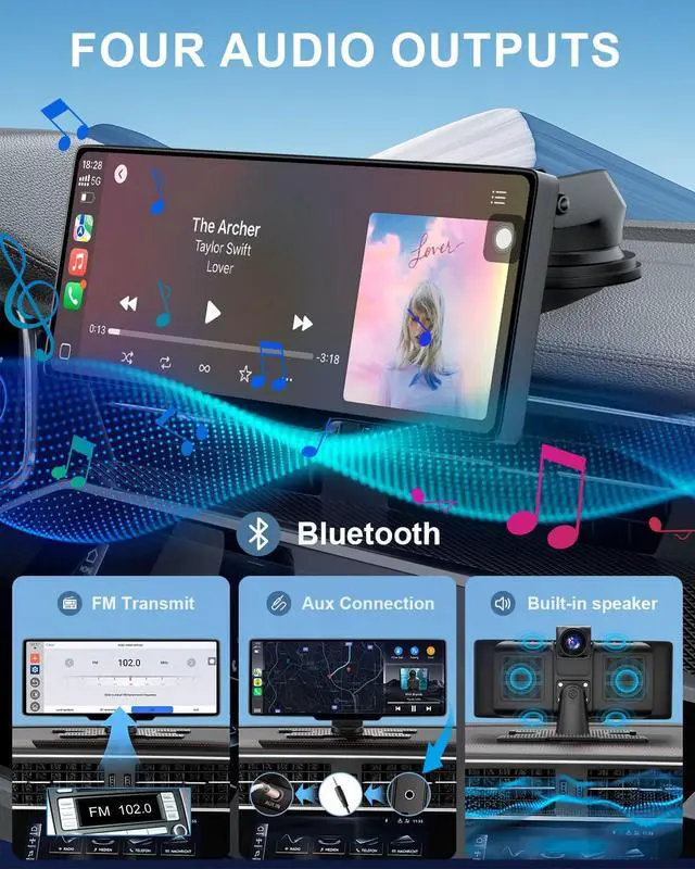 Alt view image 7 of 7 - HK3 Carplay Screen for Car, 10.26 Wireless Apple Car Play Touchscreen | Android Auto with 4K Dash Cam,1080P Backup Camera,64GB TF card, Car Stereo/GPS Navigation/Mirror Link/Bluetooth/Voice Control