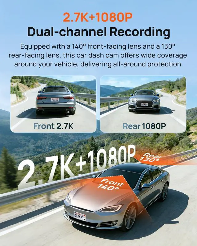 Alt view image 4 of 7 - Dash Cam Front and Rear A510,1944P+1080P with STARVIS 2 IMX675 and 64GB Card, Dash Camera for Cars, 4G LTE Support, ADAS, Built-in GPS WiFi, APP Control, HDR, 24H Parking Mode, Loop Recording