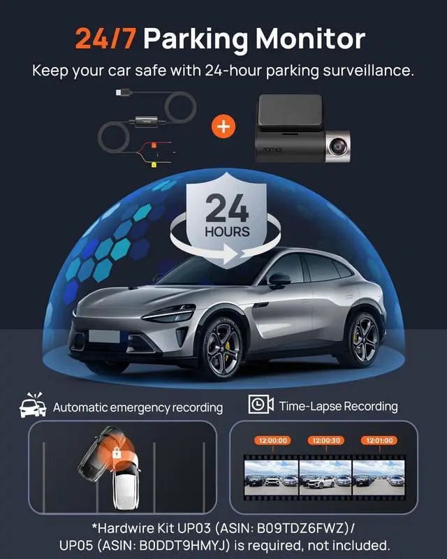 Alt view image 7 of 7 - Dash Cam Front and Rear A510,1944P+1080P with STARVIS 2 IMX675 and 64GB Card, Dash Camera for Cars, 4G LTE Support, ADAS, Built-in GPS WiFi, APP Control, HDR, 24H Parking Mode, Loop Recording