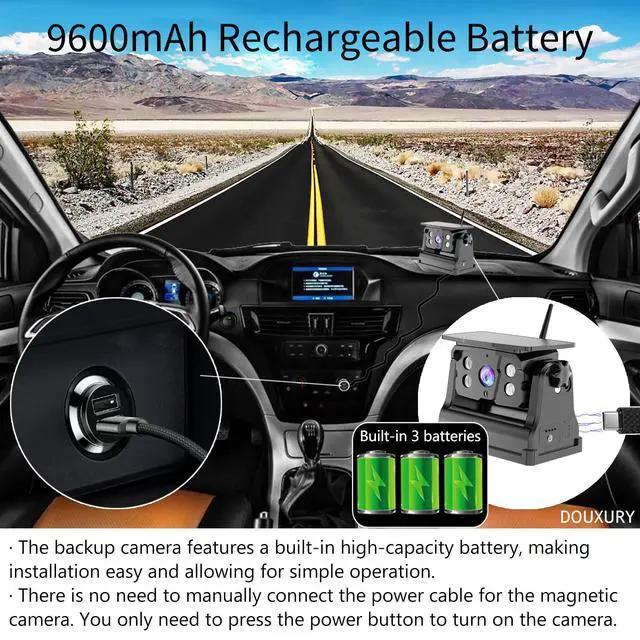 Alt view image 4 of 7 - Wireless Backup Camera Solar Magnetic for RV Car Trailer Truck Camper 5th Wheels Hitch Towing No Wiring No Drilling Rechargeable Night Vision Portable Backup Camera with 5" 1080P HD 2-Split Monitor