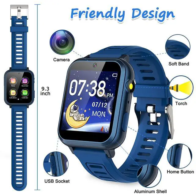 Alt view image 4 of 7 - Kids Smart Game Watch with 39 Games HD Touch Screen Video Camera Music Player Pedometer Flashlight Alarm Clock 12/24 hr, Gifts for 5-12 Year Olds Boys