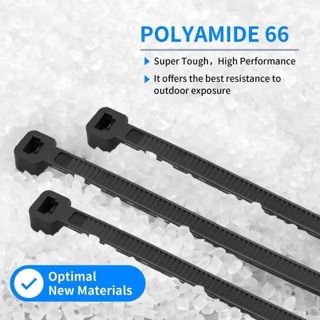 Alt view image 3 of 6 - 3000 Pack 4 Inch Black Zip Ties, 40 LBS Heavy Duty Cable Ties, UV Resistant Nylon Wire Ties, Self-Locking Plastic Straps for Indoor & Outdoor Use