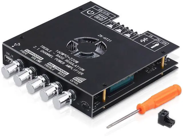 Main image of Bluetooth Amplifier Board, ZK-HT21 2.1 Channel 160W x 2+220W Subwoofer Amp | Stereo Mini Audio Power Amplifier Module TDA7498E HiFi Chips,BT USB AUX Input DC 15-36V for DIY Home Speakers