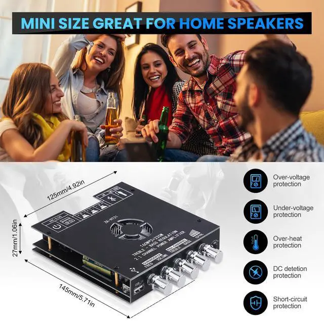 Alt view image 5 of 7 - Bluetooth Amplifier Board, ZK-HT21 2.1 Channel 160W x 2+220W Subwoofer Amp | Stereo Mini Audio Power Amplifier Module TDA7498E HiFi Chips,BT USB AUX Input DC 15-36V for DIY Home Speakers