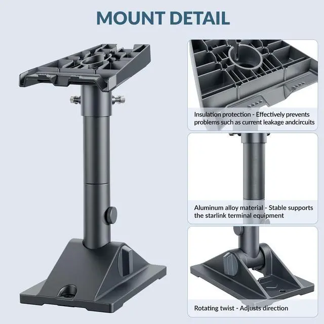 Alt view image 7 of 7 - Starlink Gen 3 Mount Kit, Heavy-Duty Aluminum Roof/Wall Mount Accessories for Starlink V3, 5.5"x8.8" Stable Base, 90° Tool-Free Tilt, Insulation Guard, Satellite Dish Mounting Kit Pole & Pipe Adapter