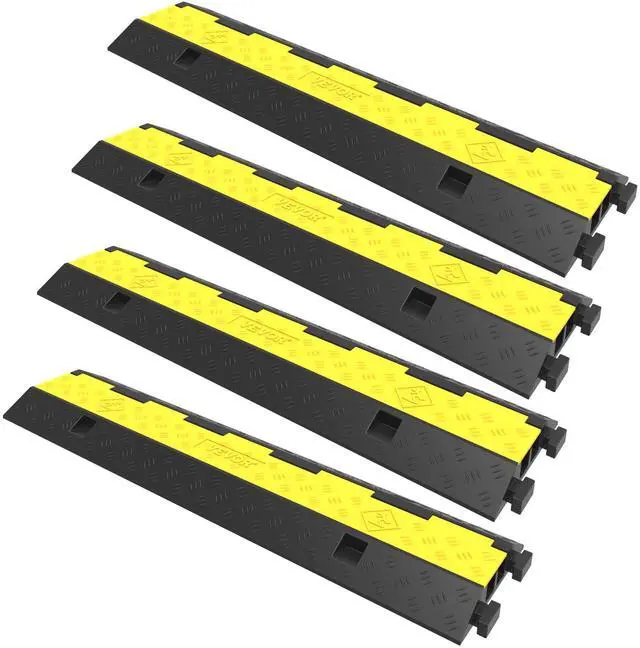 Main image of Cable Protector Ramp, 4 Packs 2 Channels Rubber Modular Speed Bumps Rated 11000 LBS Load Capacity, Protective Wire Cord Ramp Driveway Rubber Traffic Speed Bumps Hump Cable Protector