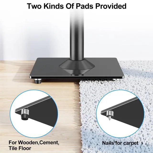 Alt view image 2 of 7 - Universal Speaker Stands Pair, 28.3" to 37.4" Height Adjustable Floor Speaker Stands, Holds Bookshelf & Large Satellite Studio Speakers, Cable Concealing, 22LBS Capacity, 9.8" Plate, Black