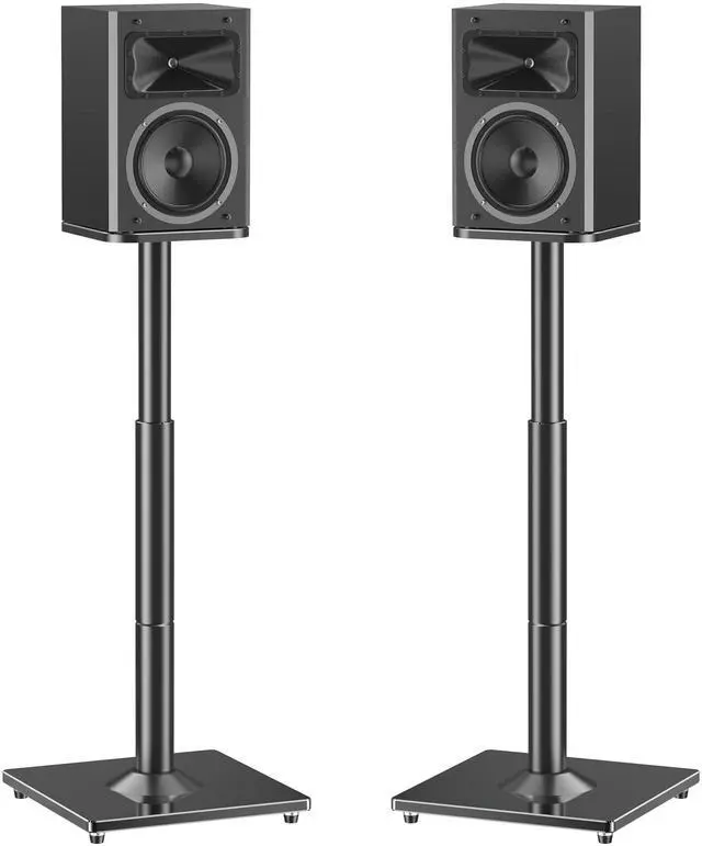 Main image of Universal Speaker Stands Pair, 28.3" to 37.4" Height Adjustable Floor Speaker Stands, Holds Bookshelf & Large Satellite Studio Speakers, Cable Concealing, 22LBS Capacity, 9.8" Plate, Black