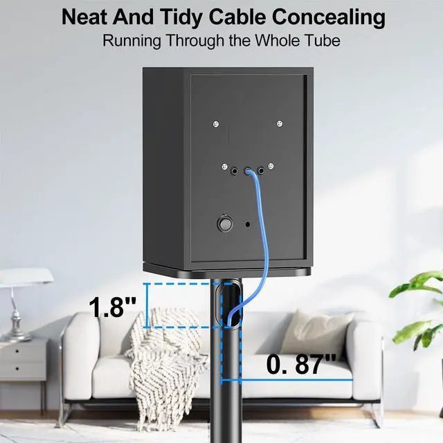 Alt view image 6 of 7 - Universal Speaker Stands Pair, 28.3" to 37.4" Height Adjustable Floor Speaker Stands, Holds Bookshelf & Large Satellite Studio Speakers, Cable Concealing, 22LBS Capacity, 9.8" Plate, Black
