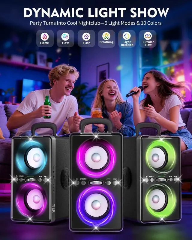 Alt view image 3 of 7 - Bluetooth Speaker, 200W Peak Loud Stereo with Big Bass, 20H Playtime, TWS, Fast Charging, Portable Handle, Wireless Large Boombox Bocina with LED Light for Party Outdoor Backyard Camping