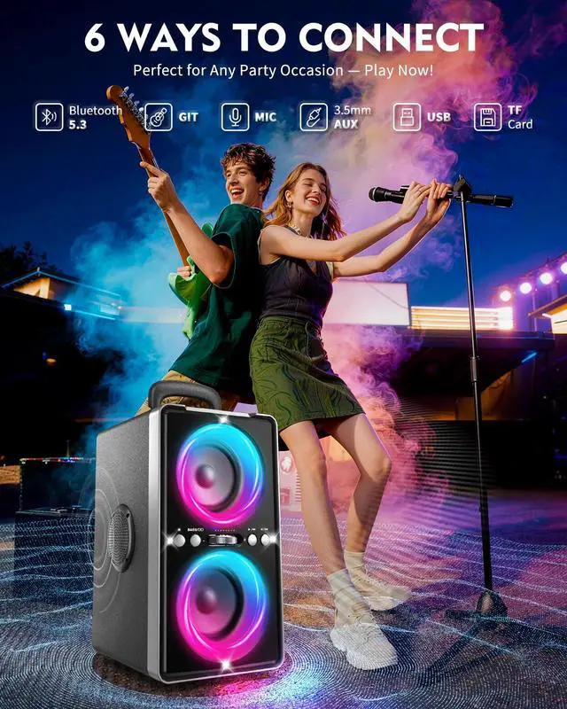 Alt view image 4 of 7 - Bluetooth Speaker, 200W Peak Loud Stereo with Big Bass, 20H Playtime, TWS, Fast Charging, Portable Handle, Wireless Large Boombox Bocina with LED Light for Party Outdoor Backyard Camping