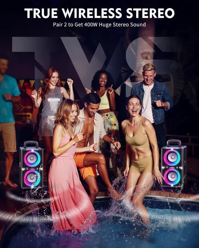 Alt view image 5 of 7 - Bluetooth Speaker, 200W Peak Loud Stereo with Big Bass, 20H Playtime, TWS, Fast Charging, Portable Handle, Wireless Large Boombox Bocina with LED Light for Party Outdoor Backyard Camping