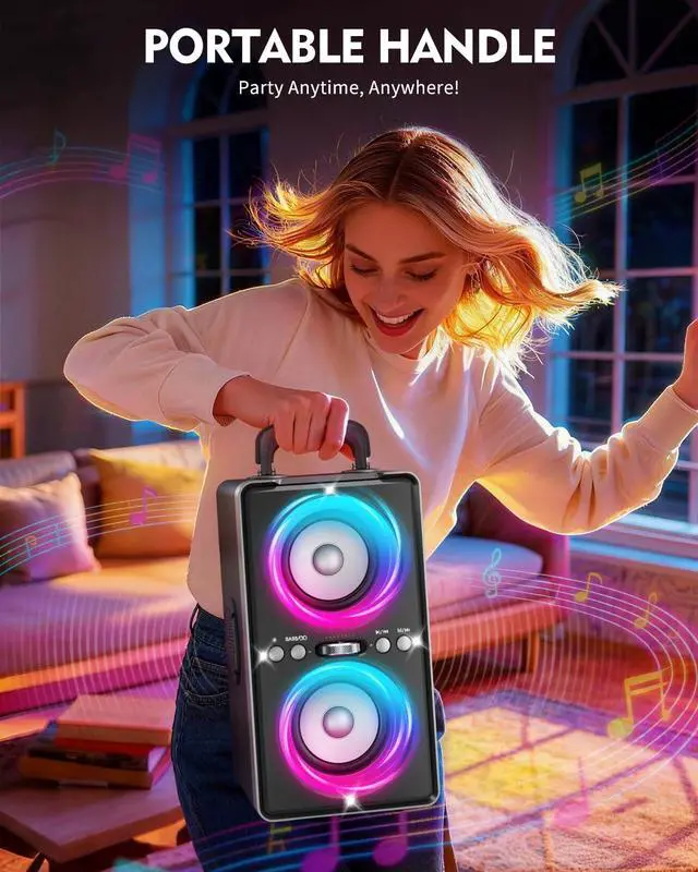 Alt view image 6 of 7 - Bluetooth Speaker, 200W Peak Loud Stereo with Big Bass, 20H Playtime, TWS, Fast Charging, Portable Handle, Wireless Large Boombox Bocina with LED Light for Party Outdoor Backyard Camping
