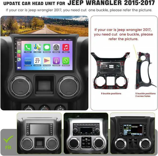 Alt view image 2 of 7 - (8Core + 64GB) 10.1 Inch QLED Touch Screen Car Radio for Jeep Wrangler 2015 2016 2017 with Carplay and Android Auto,Android 13 Jeep Wrangler Stereo Support Bluetooth,WiFi,GPS,FM Radio,Backup Camera