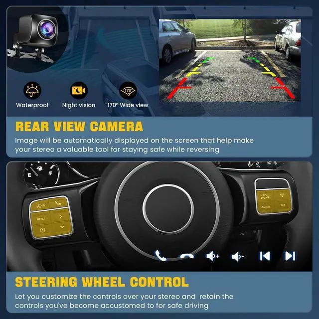Alt view image 6 of 7 - (8Core + 64GB) 10.1 Inch QLED Touch Screen Car Radio for Jeep Wrangler 2015 2016 2017 with Carplay and Android Auto,Android 13 Jeep Wrangler Stereo Support Bluetooth,WiFi,GPS,FM Radio,Backup Camera