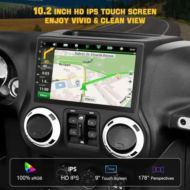 Alt view image 7 of 7 - (8Core + 64GB) 10.1 Inch QLED Touch Screen Car Radio for Jeep Wrangler 2015 2016 2017 with Carplay and Android Auto,Android 13 Jeep Wrangler Stereo Support Bluetooth,WiFi,GPS,FM Radio,Backup Camera