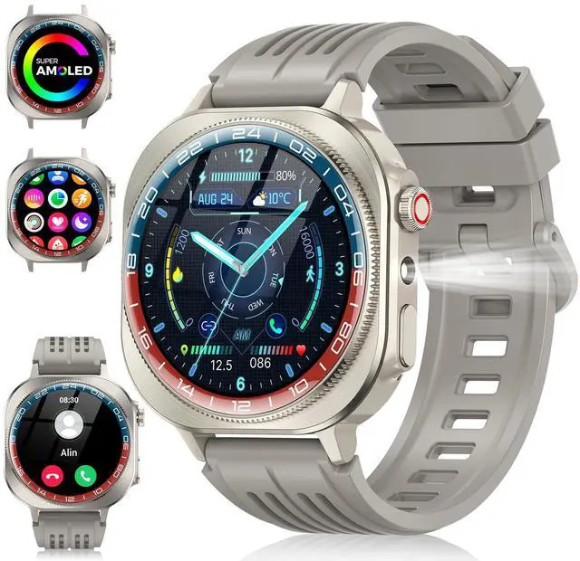 Main image of Smart Watch (Answer/Make Call), 1.43" AMOLED-3D Military Smartwatch for Men Women, Flashlight/130+ Sports/60 Days, Heart Rate/Sleep Monitor, IP68 Waterproof Fitness Activity Tracker for Android iOS