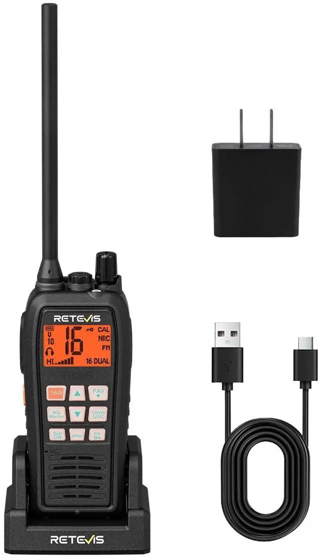 Main image of RM15 6W Marine Radio VHF IP68 Floating, Type-C for Fishing (1 Pack) | 2000mAh Battery,Type-C on Radio & Charger, NOAA, Noise Reduction, Global Channels, Tri-Watch, Offshore Fishing, Travel Sport