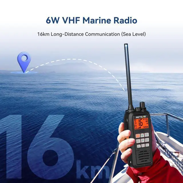 Alt view image 2 of 7 - RM15 6W Marine Radio VHF IP68 Floating, Type-C for Fishing (1 Pack) | 2000mAh Battery,Type-C on Radio & Charger, NOAA, Noise Reduction, Global Channels, Tri-Watch, Offshore Fishing, Travel Sport