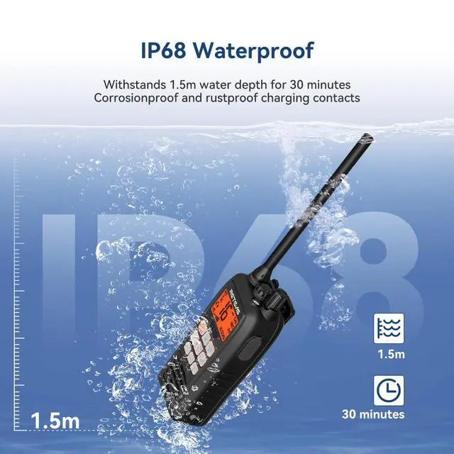 Alt view image 3 of 7 - RM15 6W Marine Radio VHF IP68 Floating, Type-C for Fishing (1 Pack) | 2000mAh Battery,Type-C on Radio & Charger, NOAA, Noise Reduction, Global Channels, Tri-Watch, Offshore Fishing, Travel Sport