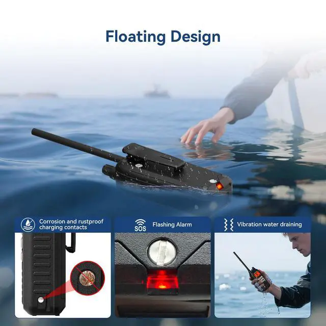 Alt view image 4 of 7 - RM15 6W Marine Radio VHF IP68 Floating, Type-C for Fishing (1 Pack) | 2000mAh Battery,Type-C on Radio & Charger, NOAA, Noise Reduction, Global Channels, Tri-Watch, Offshore Fishing, Travel Sport
