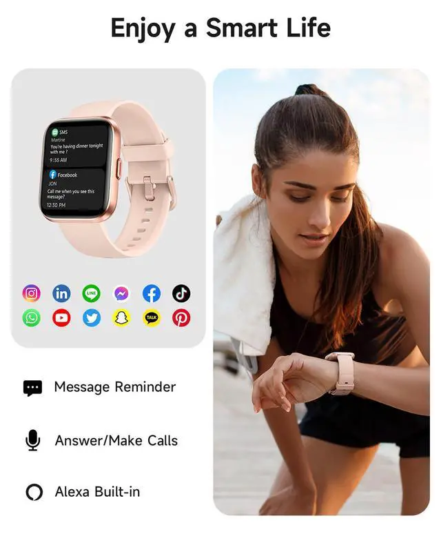 Alt view image 2 of 7 - Smart Watch for Women, Answer/Make Calls, Alexa Built-in, 1.85" Touch Screen Fitness Tracker for Android & iPhone, Heart Rate/Sleep/SpO2 Monitor Smartwatch, Waterproof (Rose Gold)