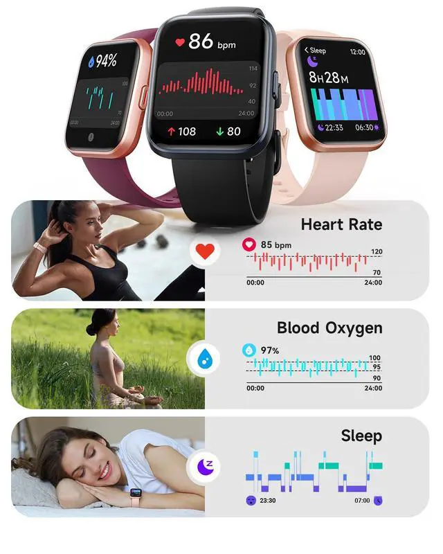 Alt view image 3 of 7 - Smart Watch for Women, Answer/Make Calls, Alexa Built-in, 1.85" Touch Screen Fitness Tracker for Android & iPhone, Heart Rate/Sleep/SpO2 Monitor Smartwatch, Waterproof (Rose Gold)
