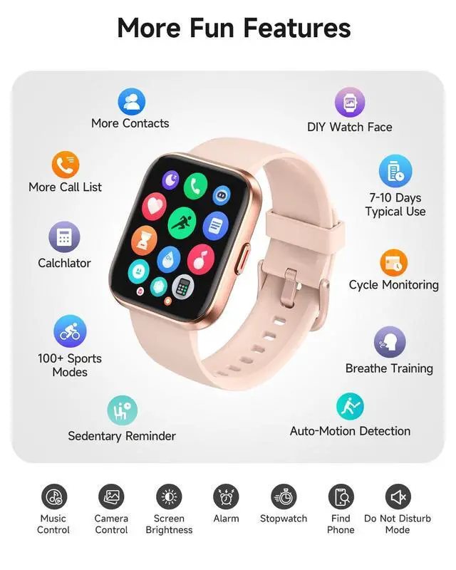 Alt view image 6 of 7 - Smart Watch for Women, Answer/Make Calls, Alexa Built-in, 1.85" Touch Screen Fitness Tracker for Android & iPhone, Heart Rate/Sleep/SpO2 Monitor Smartwatch, Waterproof (Rose Gold)