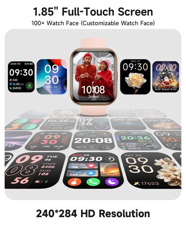 Alt view image 7 of 7 - Smart Watch for Women, Answer/Make Calls, Alexa Built-in, 1.85" Touch Screen Fitness Tracker for Android & iPhone, Heart Rate/Sleep/SpO2 Monitor Smartwatch, Waterproof (Rose Gold)