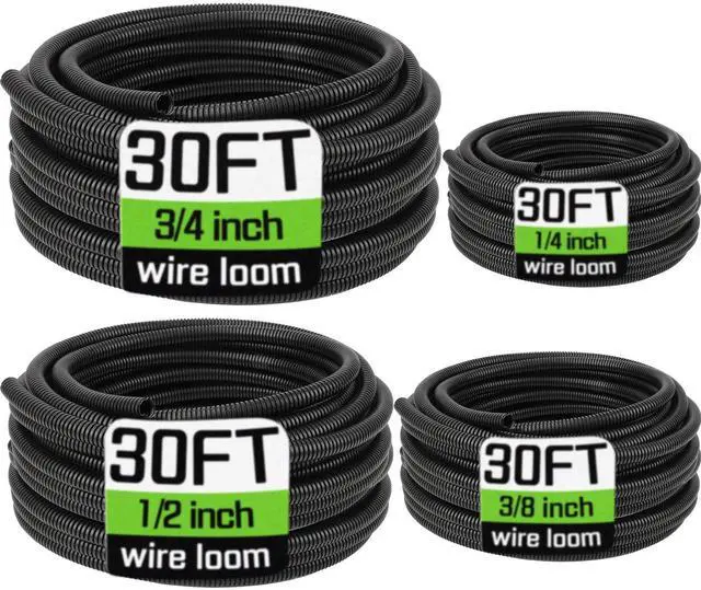 Main image of Wire Loom 1/4", 3/8", 1/2", 3/4 Inch x 30 FT, Split Wire Loom Tubing Wire Conduit, Cable Sleeves Bulk Flexible Electrical Conduit Protective kit, Black