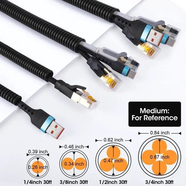 Alt view image 2 of 6 - Wire Loom 1/4", 3/8", 1/2", 3/4 Inch x 30 FT, Split Wire Loom Tubing Wire Conduit, Cable Sleeves Bulk Flexible Electrical Conduit Protective kit, Black
