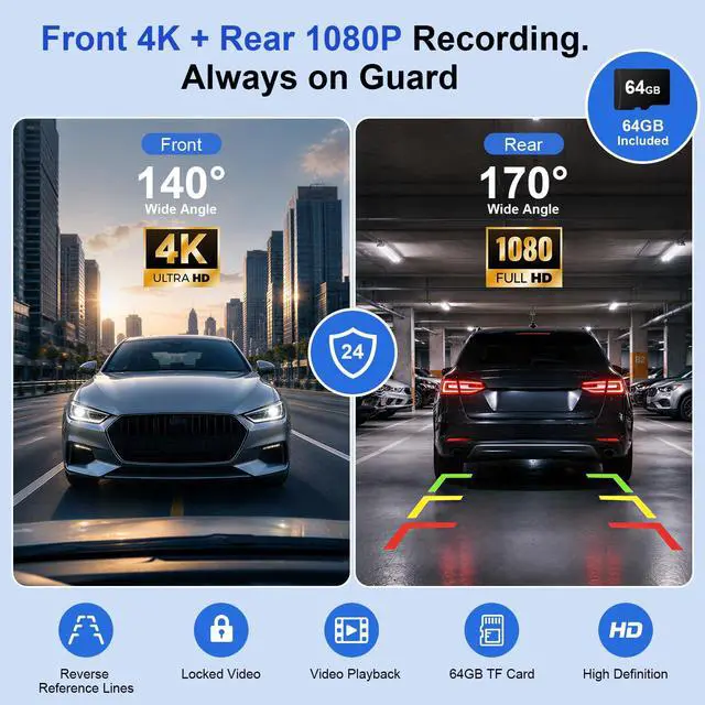 Alt view image 4 of 7 - 9" Wireless Apple CarPlay & Android Auto Car Screen with 4K Dash Cam | Portable Touchscreen Display with 1080p Backup Camera, GPS Navigation, Mirror Link, Bluetooth 5.0, FM & Voice Control
