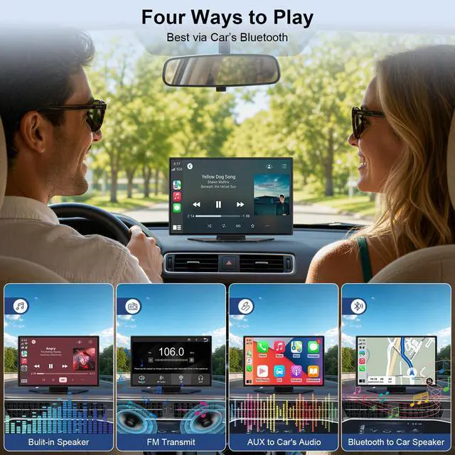 Alt view image 5 of 7 - 9" Wireless Apple CarPlay & Android Auto Car Screen with 4K Dash Cam | Portable Touchscreen Display with 1080p Backup Camera, GPS Navigation, Mirror Link, Bluetooth 5.0, FM & Voice Control