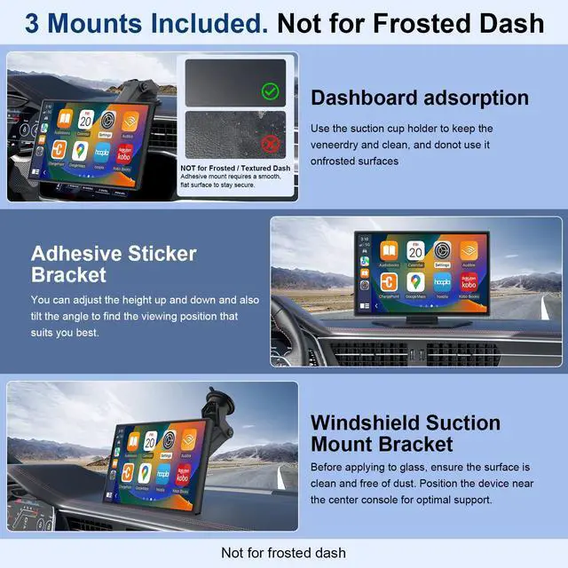 Alt view image 7 of 7 - 9" Wireless Apple CarPlay & Android Auto Car Screen with 4K Dash Cam | Portable Touchscreen Display with 1080p Backup Camera, GPS Navigation, Mirror Link, Bluetooth 5.0, FM & Voice Control