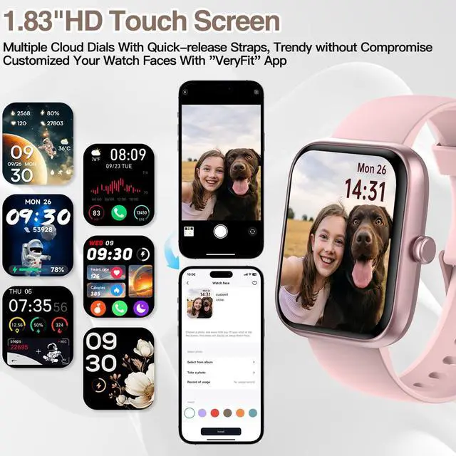 Alt view image 7 of 7 - Smart Watch for Women Men with Bluetooth Call, Alexa Built-in Smartwatch, 1.83"DIY Dial Fitness Watch with Sleep Heart Rate Monitor, 110+ Sport Modes, IP68 Waterproof Watch Compatible with Android iOS