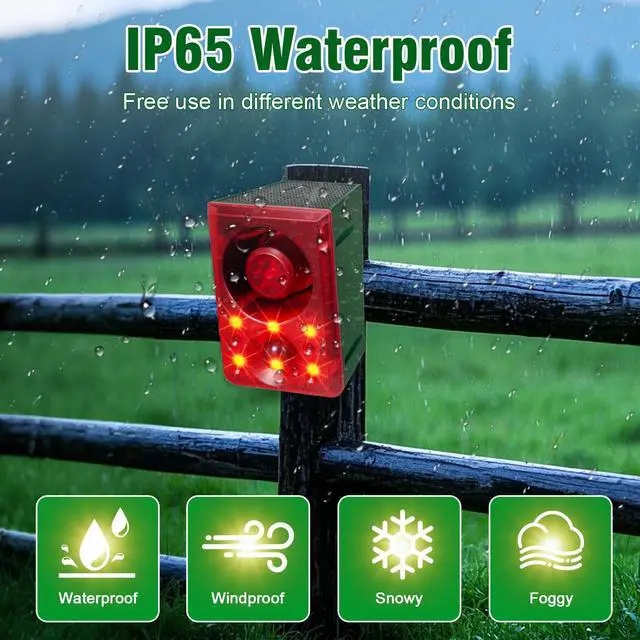 Alt view image 7 of 7 - Solar Outdoor Motion Sensor Alarm Dog Barking Gunshot Sound 130dB | Support Recording and Adjustable Volume,Loud Noise Maker 3 Work Modes Strobe Light for Home, Villa, Farm, Barn (1pack)