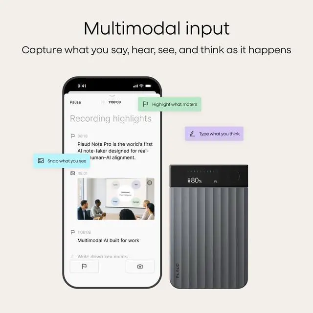 Alt view image 3 of 7 - Note Pro AI Voice Recorder Transcribe & Summarize for Meetings Calls | AI Note Taker for Professionals & Teams, Productivity, 112 Languages, Ultra-Slim, InstantView Display, Case Included, Black
