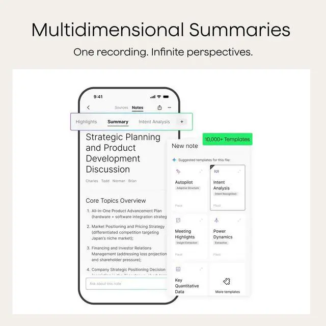 Alt view image 4 of 7 - Note Pro AI Voice Recorder Transcribe & Summarize for Meetings Calls | AI Note Taker for Professionals & Teams, Productivity, 112 Languages, Ultra-Slim, InstantView Display, Case Included, Black