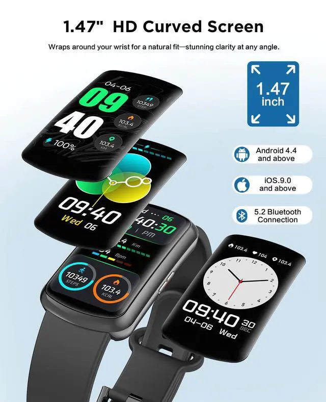 Alt view image 6 of 7 - Smart Watch Fitness Trackers for Men Women, 24/7 Health Activity Monitor | 1.47 HD Curved Screen, 24/7 Heart Rate/SpO2/ Blood Pressure Monitor, Sleep Tracker, 110+ Sports Modes, IP67 for Android iOS