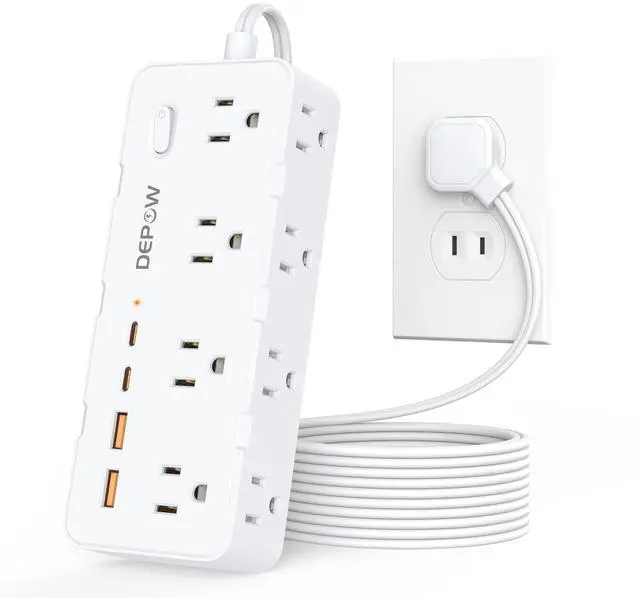 Main image of 2 Prong Power Strip, 8 Outlets & 4 USB(2 USB-C), 5Ft Extension Cord | 2 to 3 Prong Outlet Adapter,1700J Two Prong Surge Protector, Wall Mountable, Ideal for Old House Non-Grounded Outlets, White