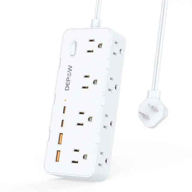 Alt view image 7 of 7 - 2 Prong Power Strip, 8 Outlets & 4 USB(2 USB-C), 5Ft Extension Cord | 2 to 3 Prong Outlet Adapter,1700J Two Prong Surge Protector, Wall Mountable, Ideal for Old House Non-Grounded Outlets, White