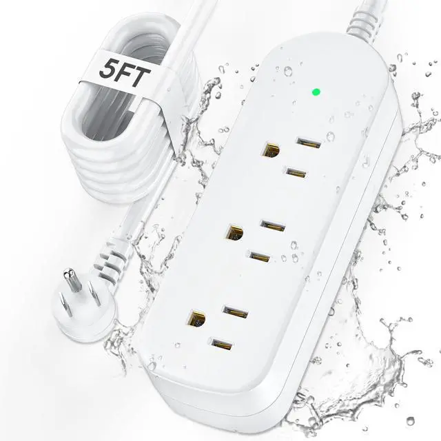 Main image of Outdoor Power Strip Weatherproof, 5FT Extension Cord with 3 Outlets, White | 1625W/13A, IPX6 Waterproof, Surge Protection, Electric Shockproof, Wall Mountable for Indoor Outdoor, UL Listed