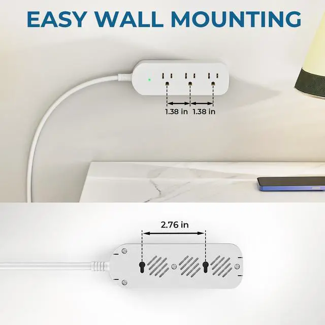 Alt view image 3 of 6 - Outdoor Power Strip Weatherproof, 5FT Extension Cord with 3 Outlets, White | 1625W/13A, IPX6 Waterproof, Surge Protection, Electric Shockproof, Wall Mountable for Indoor Outdoor, UL Listed