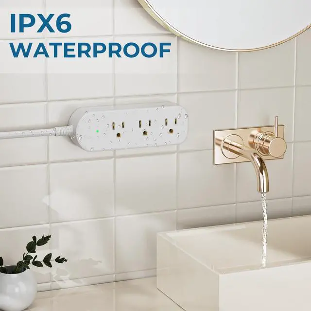 Alt view image 6 of 6 - Outdoor Power Strip Weatherproof, 5FT Extension Cord with 3 Outlets, White | 1625W/13A, IPX6 Waterproof, Surge Protection, Electric Shockproof, Wall Mountable for Indoor Outdoor, UL Listed