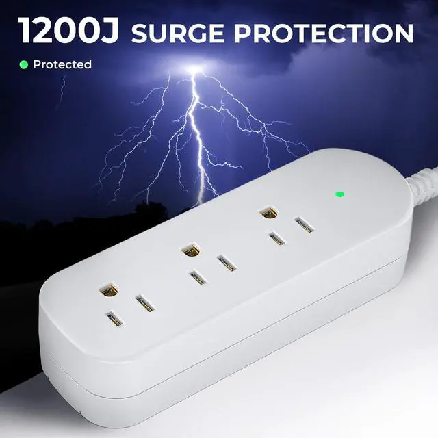 Alt view image 4 of 6 - Outdoor Power Strip Weatherproof, 5FT Extension Cord with 3 Outlets, White | 1625W/13A, IPX6 Waterproof, Surge Protection, Electric Shockproof, Wall Mountable for Indoor Outdoor, UL Listed
