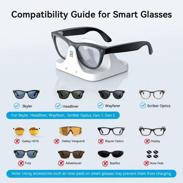 Alt view image 2 of 7 - Magnetic 2-in-1 Charging Dock Compatible with Ray Ban Meta Wayfarer/Skyler/Headliner Smart Glasses Case Accessories, Charger with LED Indicator(Not Compatible with Oakley,Blayzer and Display)